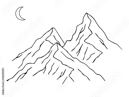 mountain vector isolated illustration contour hand drawn mountainous terrain