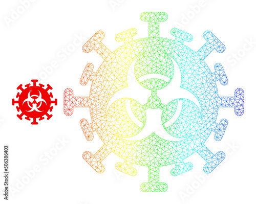 Spectral colored net hazard virus. Vector model is created from hazard virus icon. Colored carcass mesh icon.