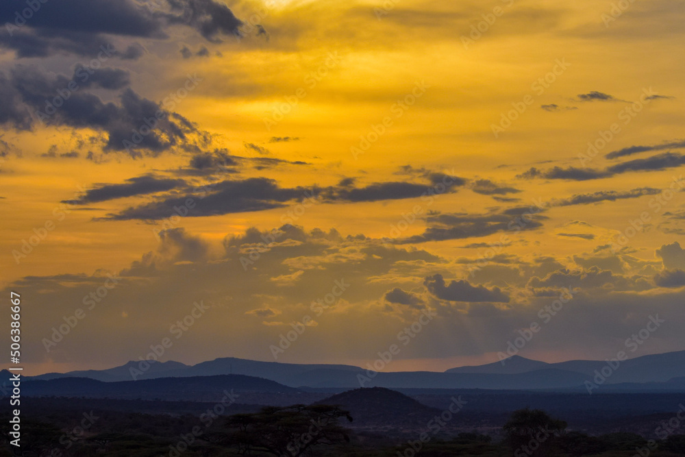 Golden sunset at Smaburu National Park, Kenya