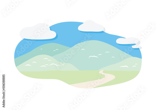 山 雲 風景 シンプル イラスト グリーン