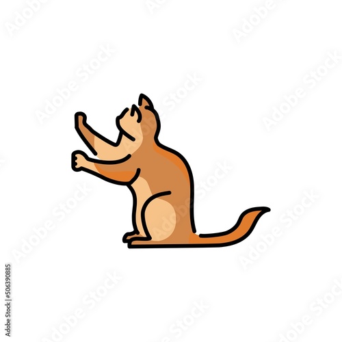 Sitting cat sharpens its claws color line icon. Pictogram for web page