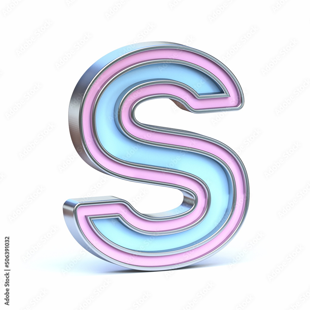 Blue and pink metal font Letter S 3D Blue and pink metal font Letter S 3D