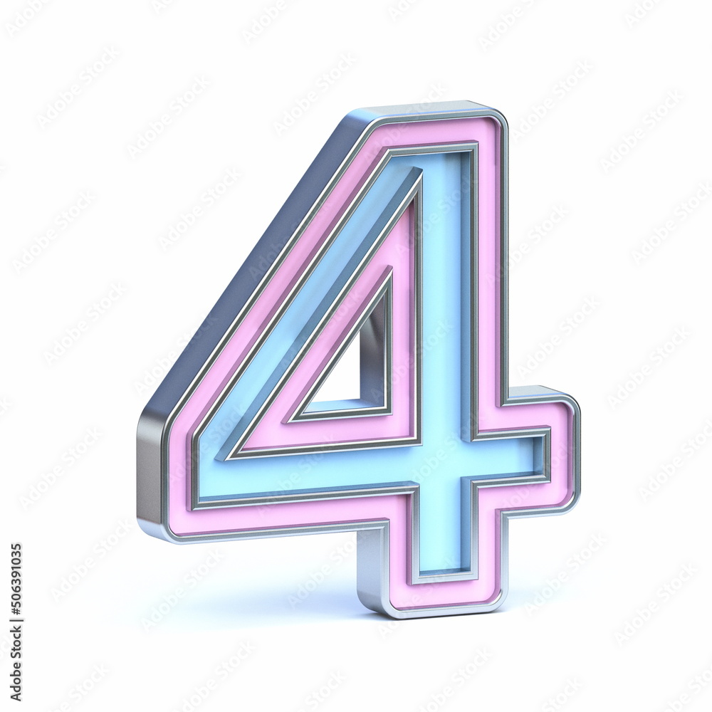 Blue and pink metal font Number 4 FOUR 3D Blue and pink metal font Number 4 FOUR 3D