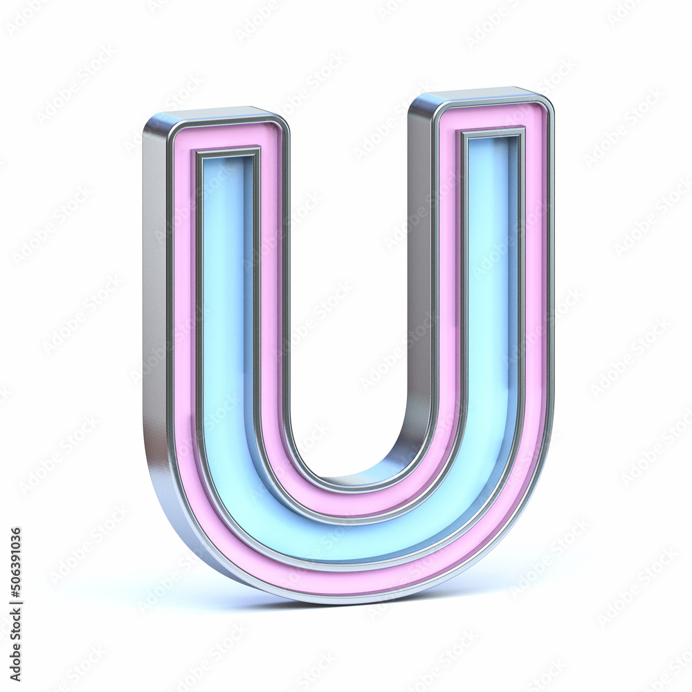 Blue and pink metal font Letter U 3D Blue and pink metal font Letter U 3D