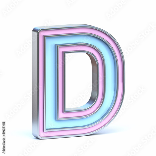 Blue and pink metal font Letter D 3D