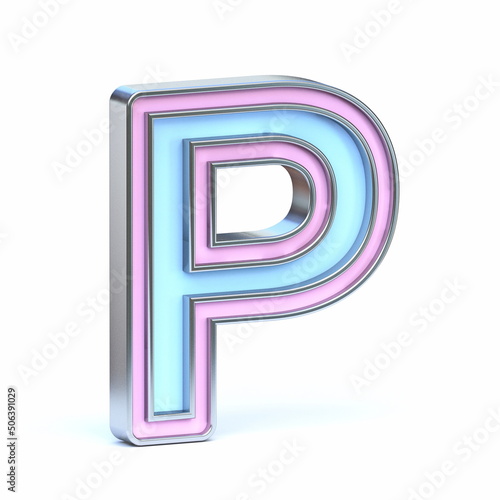 Blue and pink metal font Letter P 3D