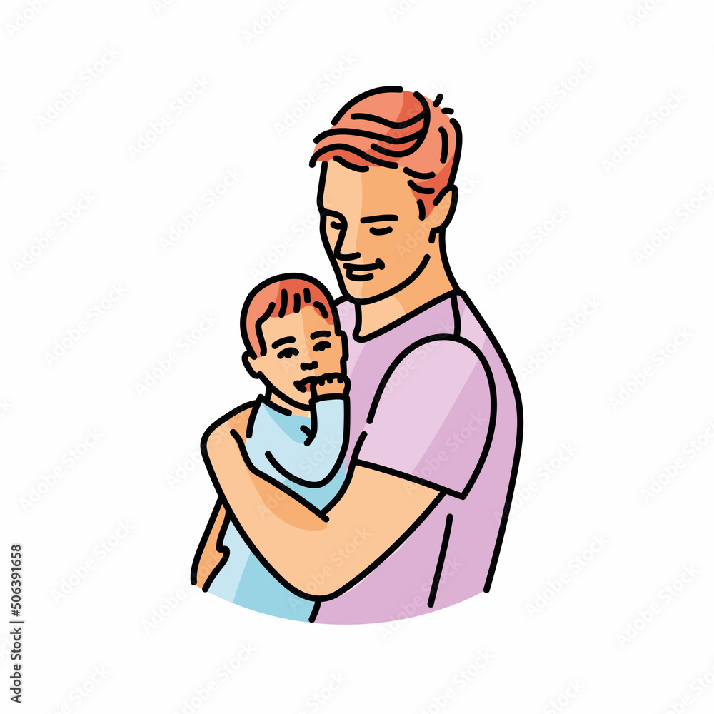 Father with baby color line illustration