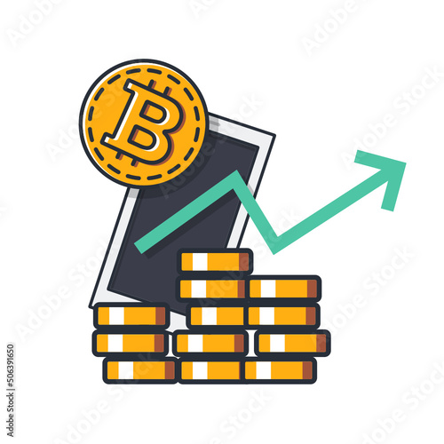 Colored thin icon of cryptocurrency trading, business and finance concept vector illustration.