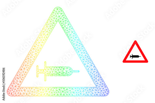Spectral colored mesh vaccine warning. Vector model based on vaccine warning icon. Colored frame mesh icon.