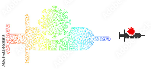 Spectral vibrant network virus vaccine. Vector model is created from virus vaccine icon. Vibrant carcass mesh icon.