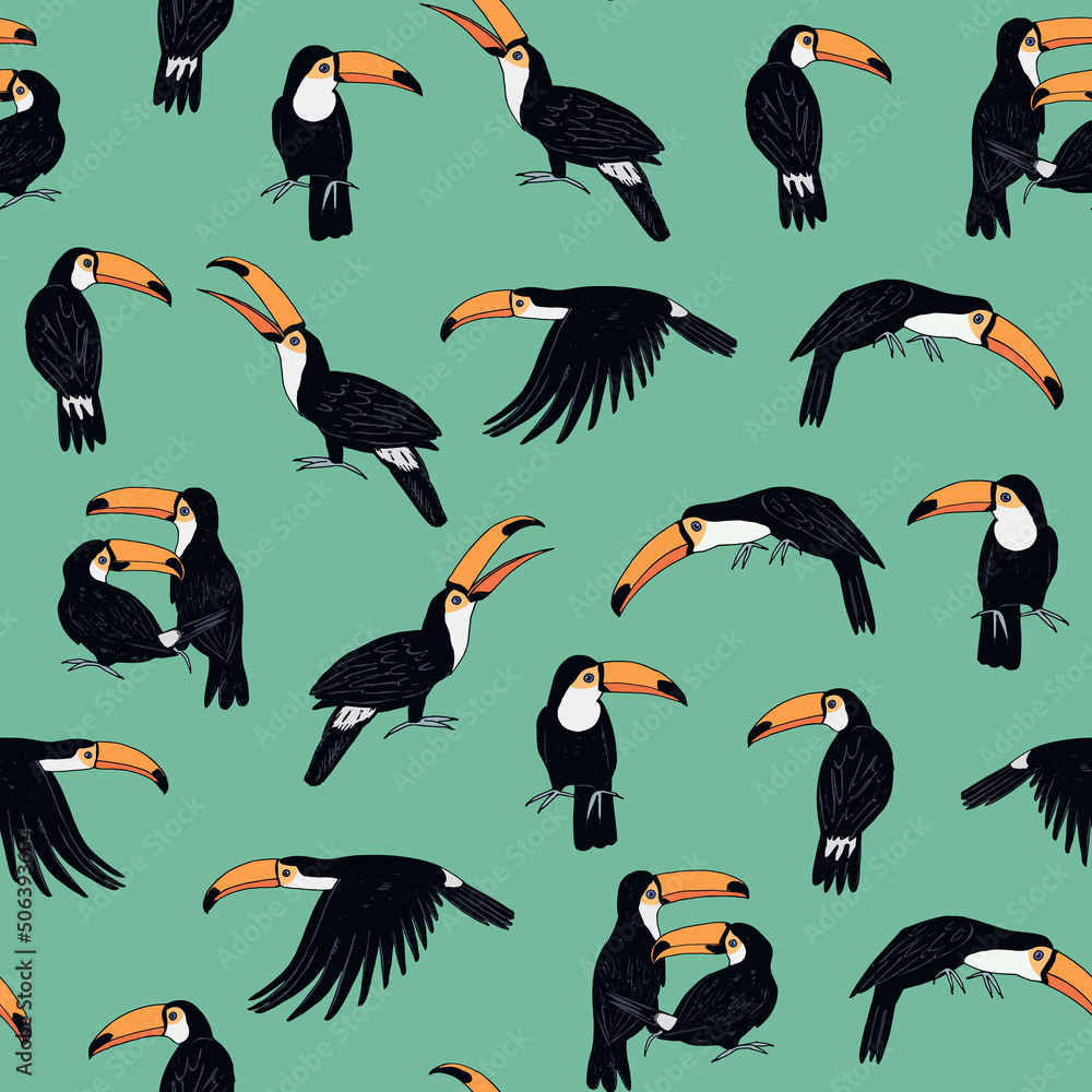 Obraz premium toucan tropical bird vector seamless pattern