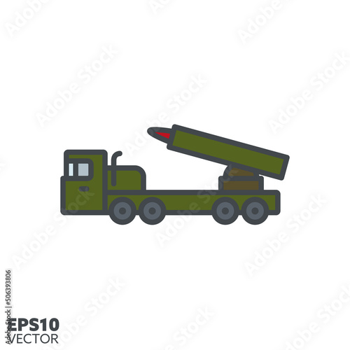 Missile launcher truck vector filled line icon