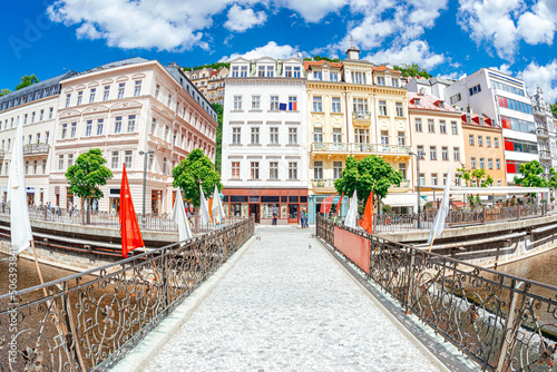 Canvas-taulu View of colorful houses in Karlovy Vary, a spa town in Czech Republic