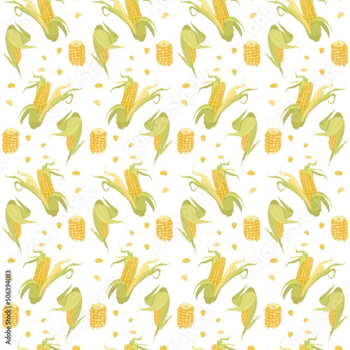 Corn on the cob pattern. Yellow ripe corn on a pattern for kitchen textiles, napkins, backgrounds.