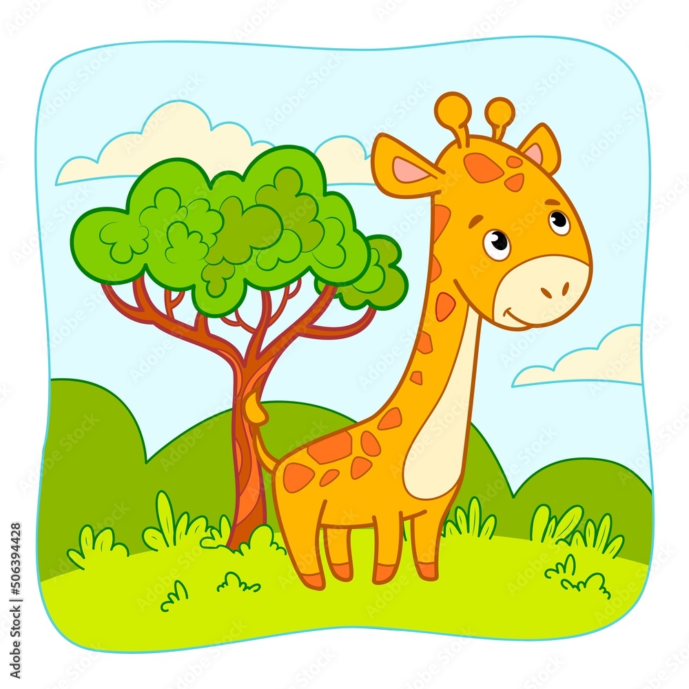 Fototapeta premium Cute Giraffe cartoon. Giraffe clipart vector. Nature background
