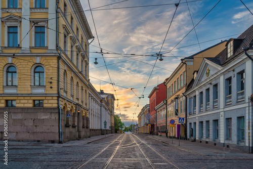 Helsinki Finland, sunrise city skyline at Aleksanterinkatu street the famous shopping street of Helsinki