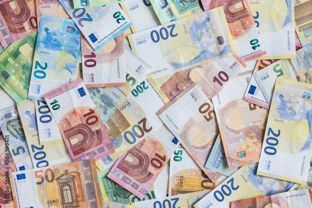 Fototapeta premium Lots of different Euro banknotes shown as a mess