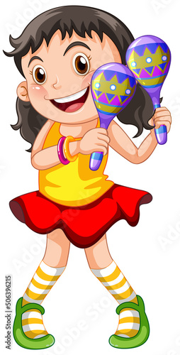 Cute girl holding maracas cartoon character