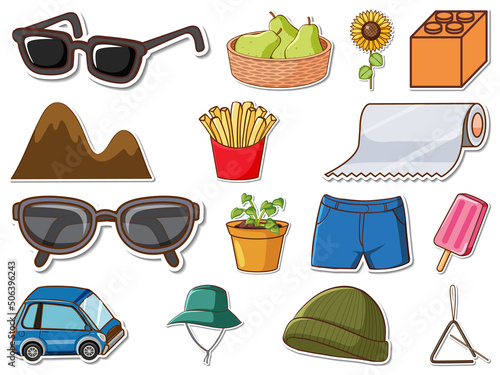 Sticker set of mixed daily objects