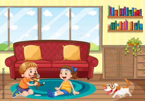 Boy and girl playing in the room