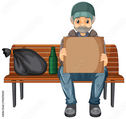 Homeless old man cartoon character