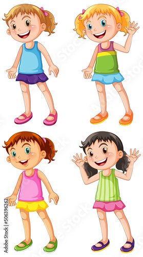 Set of kindergarten girls cartoon