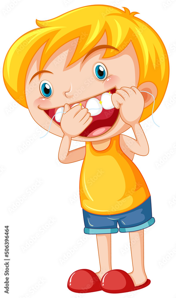 Cute girl cartoon character flossing teeth Cute girl cartoon character flossing teeth