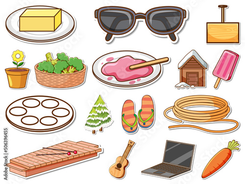 Sticker set of mixed daily objects