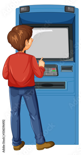 Back of a man withdraw money from ATM machine