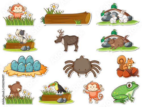 Sticker set of cartoon wild animals