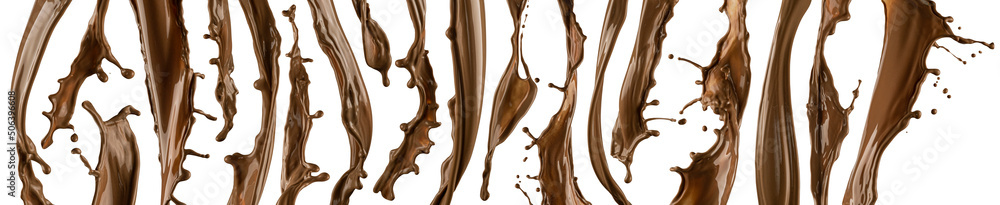Chocolate splashes and waves isolated on white background Chocolate splashes and waves isolated on white background