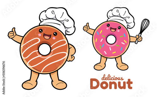 Cute chef donut cartoon character