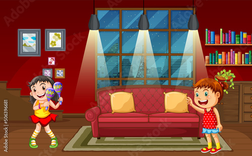 Scene with girls in living room