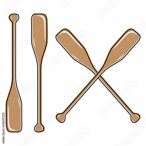 Wooden boat oars, color isolated vector illustration on white background