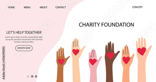 Fototapeta Naklejka Na Ścianę i Meble -  Many hands with hearts. Charity and donation concept concept. Non-profit organizations and humanitarian aid visualization.