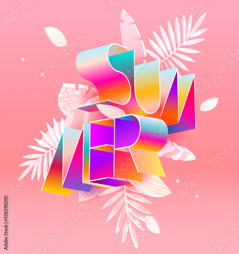 Composition of 3D stylized leaves and geometric inscription.