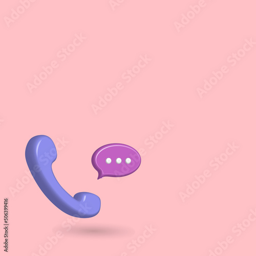 3D phone call icon background with speech balloon, for costumer care or talking with friends