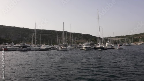 Yacht going to the seaport in Croatia.