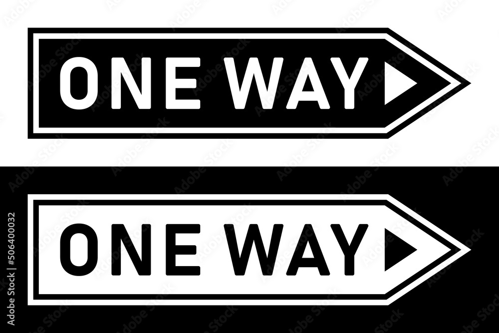 One Way Sign. Black and White Road Direction Arrow Sign. Vector illustration