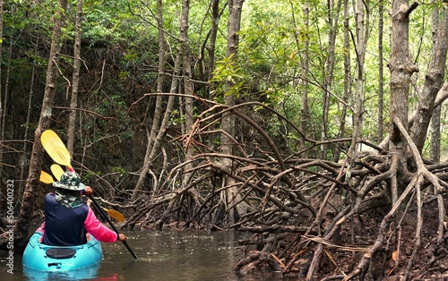 Tourist are kayaking to visit Ao Thalane, Krabi Thailand photo