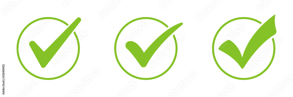 Green check mark icon set. Vector illustration isolated on white background. Green check mark icon set. Vector illustration isolated on white background.