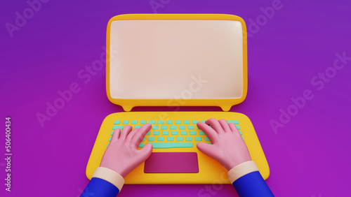 Concept illustration of a business presentation on a notebook screen. leave blank space Website presentation, social, minimalist style, 3D rendering.