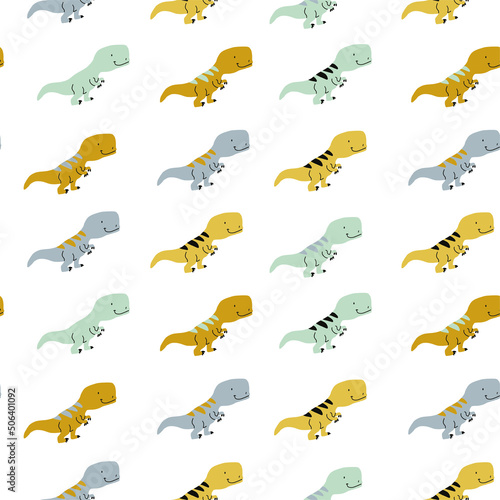 Childish seamless pattern with hand drawn dinosaur in Scandinavian style. Creative vector childish background for fabric, textile 