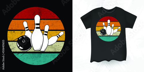This Is How I Roll Funny Strike Bowling Gift Bowler Bowling Retro Sunset Vintage T-shirt Design