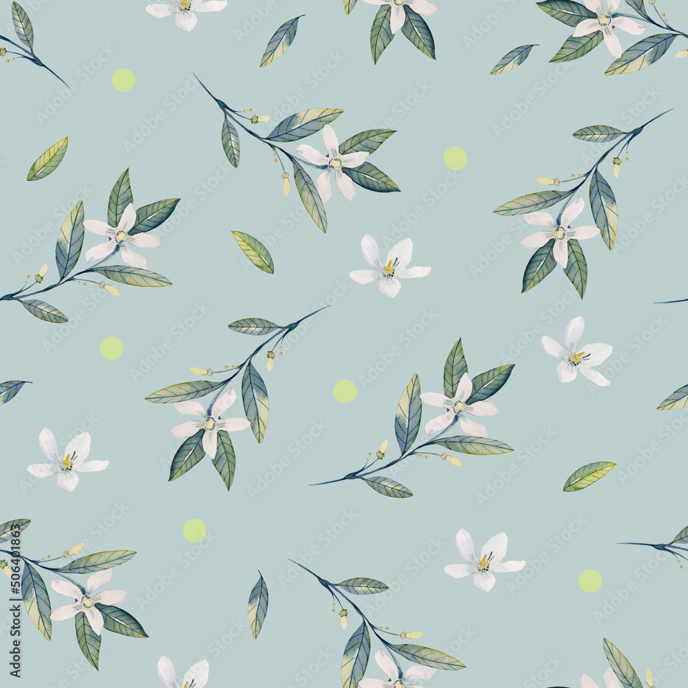 Seamless pattern with flowers and leaves on a blue background. Floral background. Seamless pattern with flowers and leaves on a blue background. Floral background.