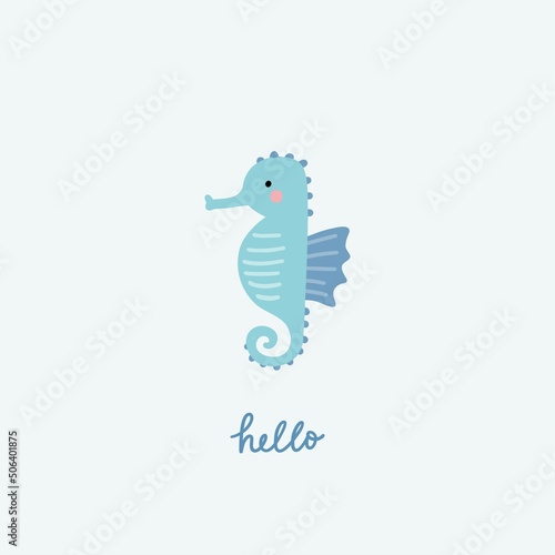 Cute cartoon undersea world. Deep Ocean or sea with  sea horse. Vector illustration