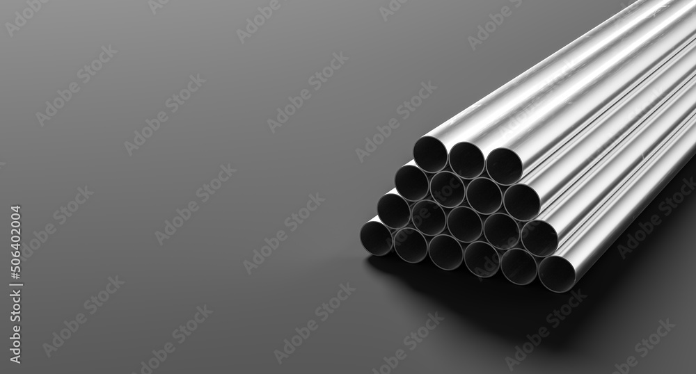 Metal profiles isolated on dark background. Steel profiles for structural reinforcement. 3D illustration Metal profiles isolated on dark background. Steel profiles for structural reinforcement. 3D illustration