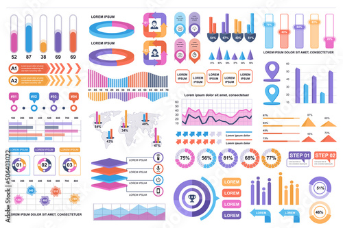 Bundle infographic elements data visualization vector design template. Can be used for steps, business processes, workflow, diagram, flowchart concept, timeline, marketing icons, info graphics.