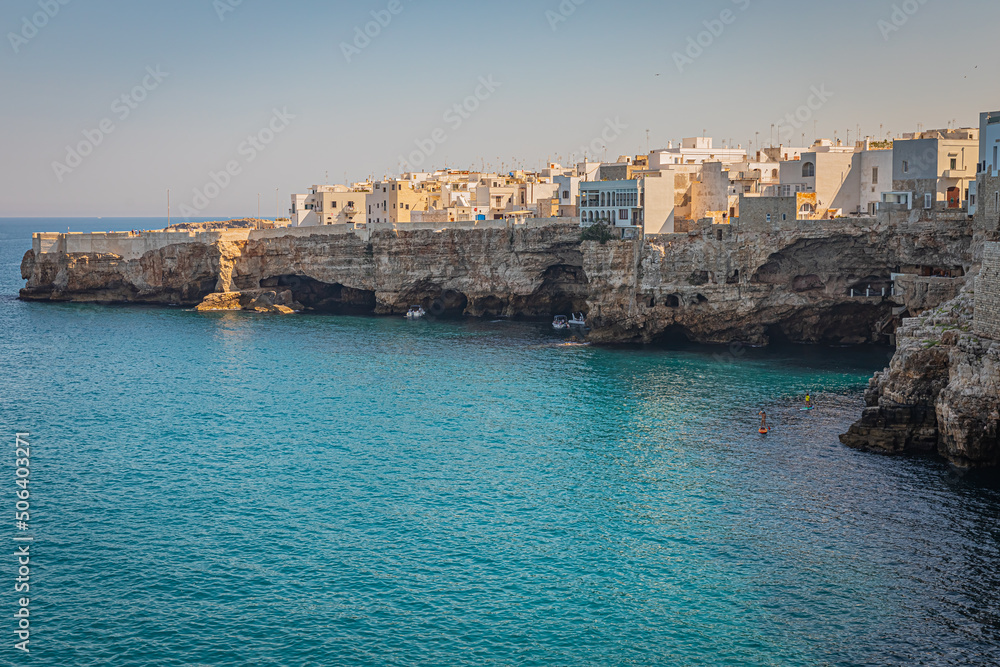 Polignano a mare is a town and comune in the Apulia, southern Italy, located on the Adriatic Sea.