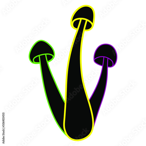 Set of mushrooms vector simple illustration isolated on white background. Silhouette with neon strokes version. Psychedelic mushrooms. Vector mycology. Natural healthy fungus, autumn design.